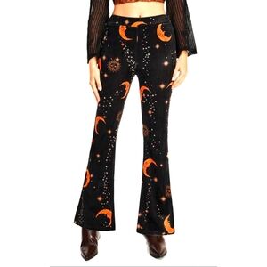 Star Moon Sun Celestial Print Velvet Flare Pants NWT